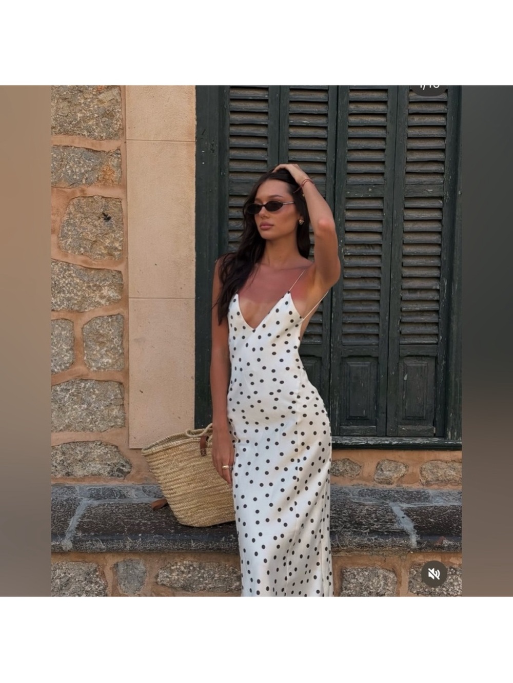 Zara White Slip Midi Dress with Black Polka Dots